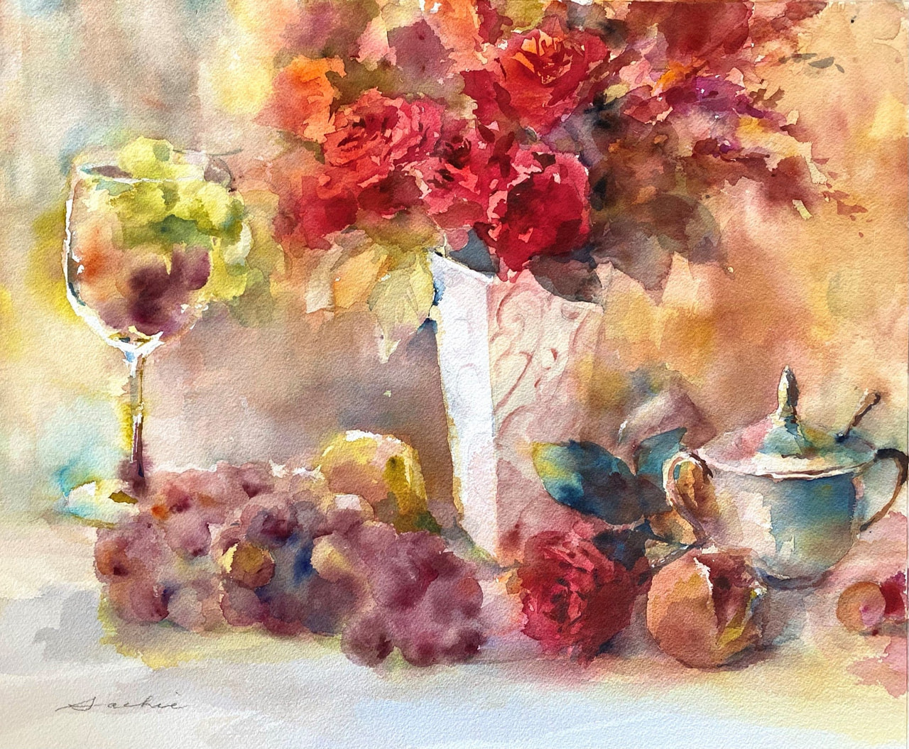 日本画水彩画⑬ 山根さちえの透明水彩ーきれいな色とにじみを使って花と静物を描く